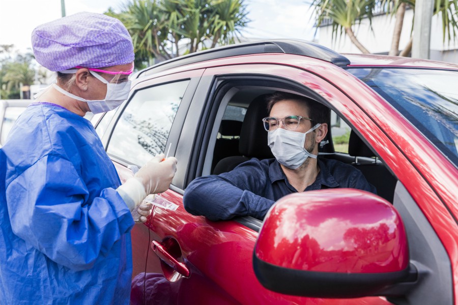 COVID testing in car